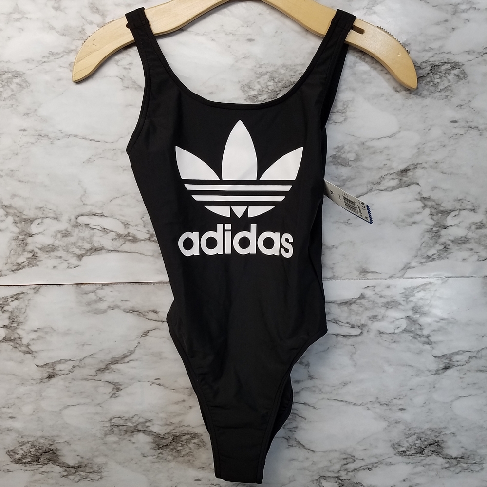 Adidas Womens Black Swimsuit Black Originals Logo - Picture 1 of 5